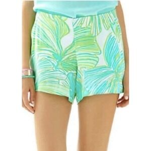 Lilly Pulitzer Jeannie Short 6 Green Blue Palm Preppy Tropical Lightweight Zip